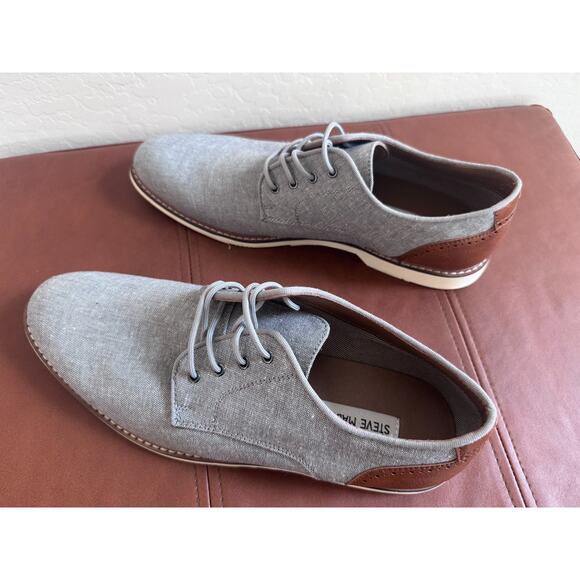 Steve Madden Men’s Grey Canvas Oxford Shoes Lace Up Size 10 Gray & Brown - Picture 12 of 13